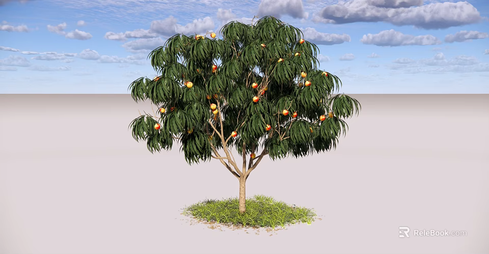 Fruit Bearing Arbor With Green Leaves Under Blue Sky And White Clouds On Grassy Ground 3d model 