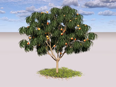 Fruit Bearing Arbor With Green Leaves Under Blue Sky And White Clouds On Grassy Ground 3d model