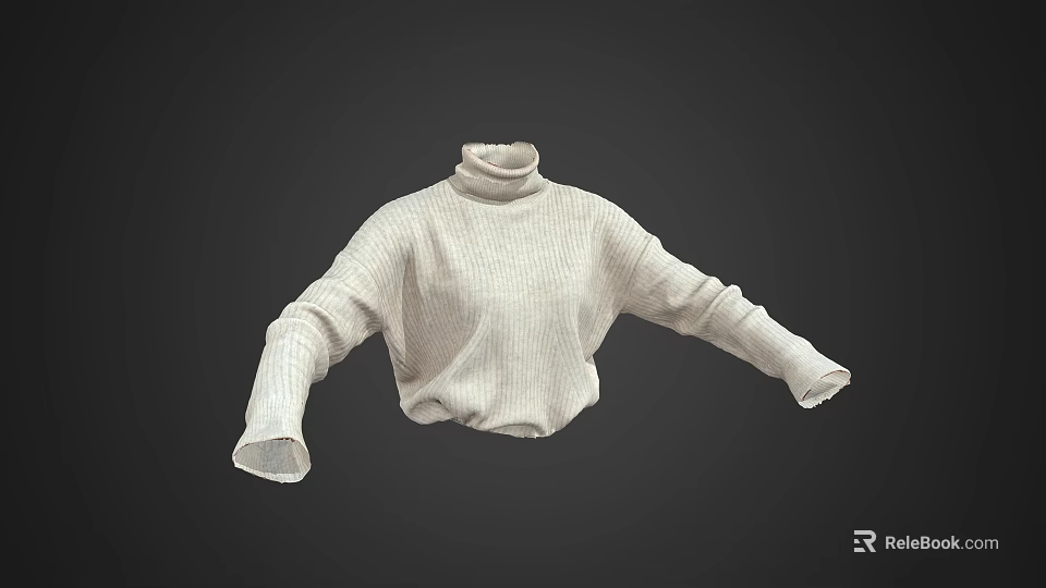 Ribbed Beige Turtleneck Sweater With Oversized Fit And Long Sleeves 3d model 
