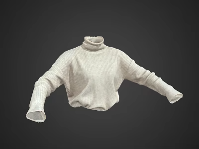 Ribbed Beige Turtleneck Sweater With Oversized Fit And Long Sleeves 3d model