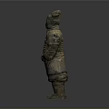 Ancient Armored Standing Sculpture Featuring Intricate Carving and Historical Human Figure