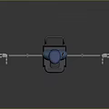 Cartoon Robot In Blue Cap Outfit With Extended Arms And White Tools On Black Oven