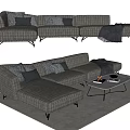 Modern Gray Plaid Sectional Sofa With Decorative Pillows Throw Blanket And Coffee Table 3d model