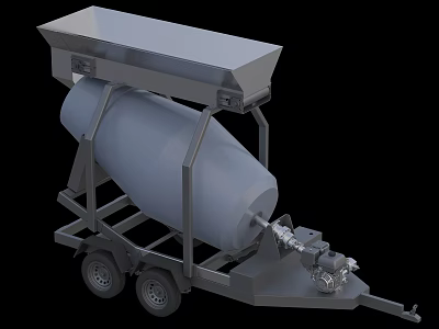 Industrial Mobile Concrete Mixer With Trailer Mounted Wheeled Drum And Feeding Hopper 3d model