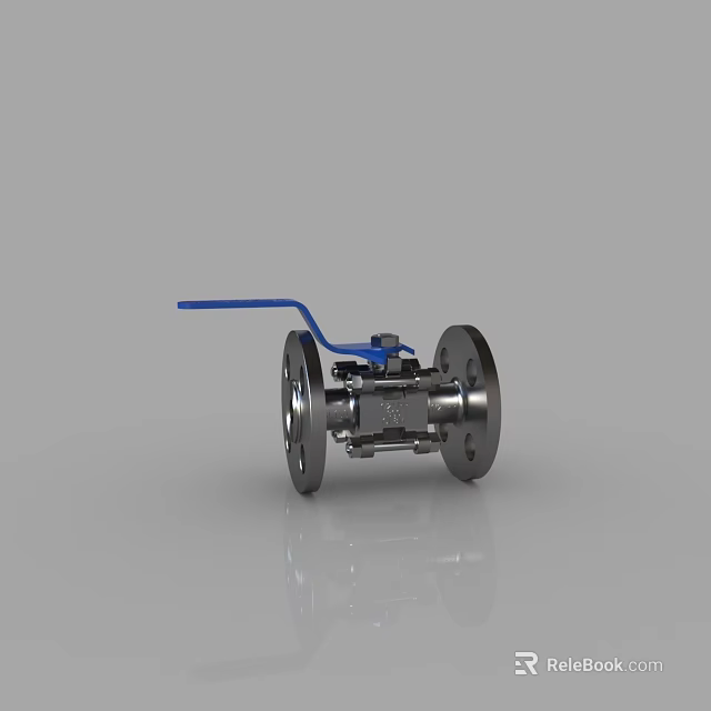 Ball Valve with Blue Handle and Silver Metal Body for Industrial Pipeline Applications 3d model 