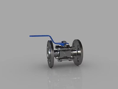 Ball Valve with Blue Handle and Silver Metal Body for Industrial Pipeline Applications 3d model