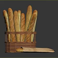 Fresh Baguettes Arranged in Wicker Basket with Decorative Paper Bag