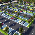 Eco Friendly Parking Lot With Neatly Arranged Parking Spaces Greenery And Parked Vehicles