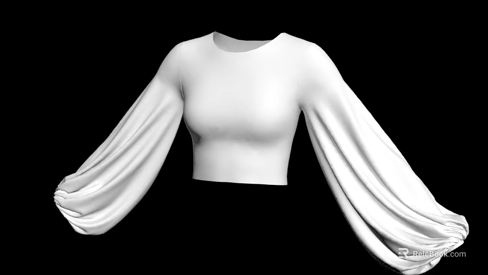 White Cropped Top With Flowy Long Sleeves For Women Simple Design 3d model 