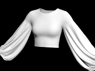 White Cropped Top With Flowy Long Sleeves For Women Simple Design 3d model