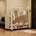 White Clothes Rack With Hanging Clothes And Storage Shelves For Baskets Boxes And Shoes
