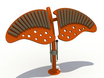 Orange Fan Shaped Playground Percussion Equipment With Wooden Bars And Holes For Kids 3d model