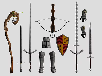 Medieval Fantasy Style Ancient Weapon Equipment Armor Bow Sword Medieval Weapon 3d model