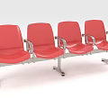 Red Public Seating with Four Connected Chairs and Metal Frame Armrests