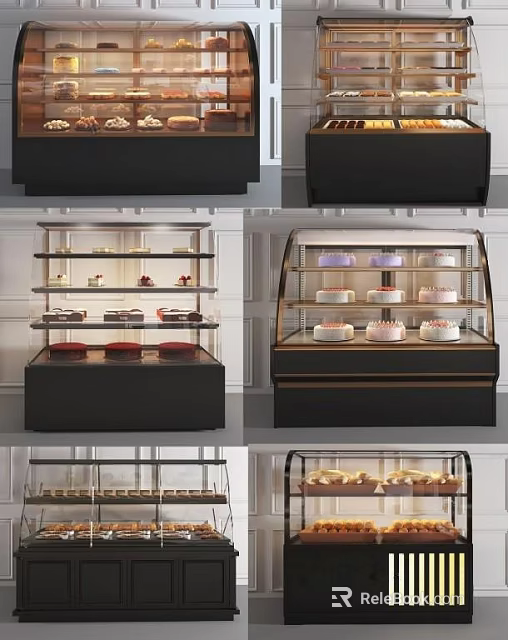 Bakery Display Cases With Glass Doors And Multi Tiered Shelves For Cakes And Pastries 3d model 