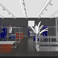 Modern Clothing Store Interior With Stylish Mannequins Colored Display Platforms And Decorative Lighting
