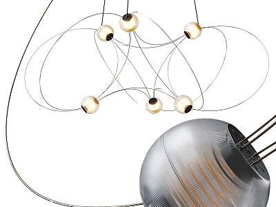 Modern Chandelier Design With Multiple Round Bulbs And Metallic Bases Hanging By Thin Wires 3d model