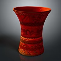 Red Carved Vase Sculpture With Intricate Geometric And Traditional Pattern Designs
