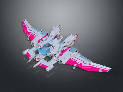 Futuristic Pink And White Spacecraft With Multiple Wings Blue Details For Space Exploration Mission 3d model