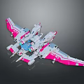 Futuristic Pink And White Spacecraft With Multiple Wings Blue Details For Space Exploration Mission