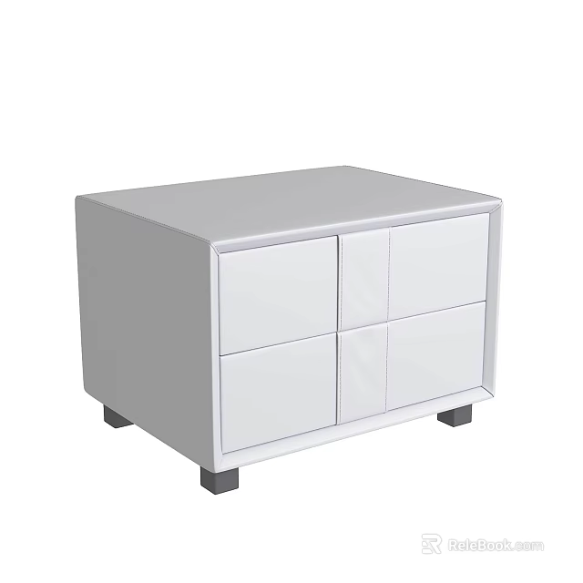 Modern White Bedside Table Interior With Drawers And Cabinet Storage Design 3d model