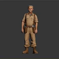 Man in Work Uniform With Suspenders Brown Boots and Tool Belt on Gray Gradient Background