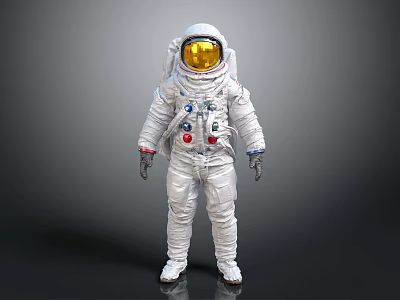 Man Wearing Full White Astronaut Spacesuit with Yellow Visor Helmet Standing 3d model