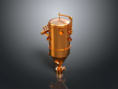 Golden Metallic Industrial Vessel With Pipes Valves Top Handle And Base 3d model