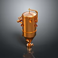 Golden Metallic Industrial Vessel With Pipes Valves Top Handle And Base