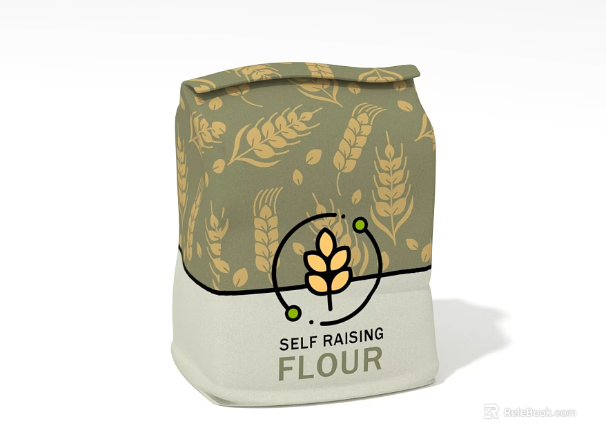 Self Raising Flour Packaging Bag Featuring Wheat Patterns In Green And Beige Design 3d model 