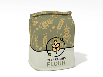 Self Raising Flour Packaging Bag Featuring Wheat Patterns In Green And Beige Design 3d model