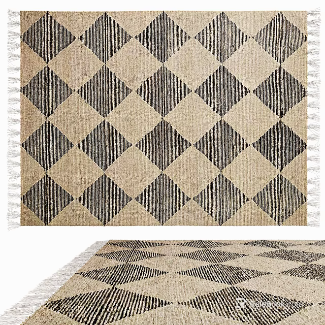 Textured Square Area Rug Showcasing Diamond Pattern And Fringe Edges 3d model