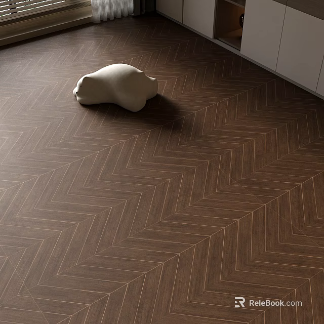 Herringbone Pattern Wooden Flooring In Modern Living Space With Decor 3d model 