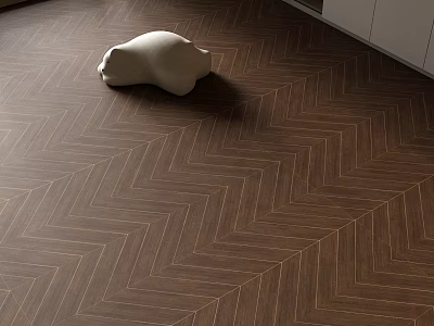 Herringbone Pattern Wooden Flooring In Modern Living Space With Decor 3d model