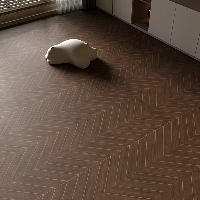 Herringbone Pattern Wooden Flooring In Modern Living Space With Decor 3d model