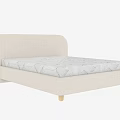 Modern Minimalist Double Bed With Light Gray Fabric Curved Headboard And White Diamond Pattern Mattress