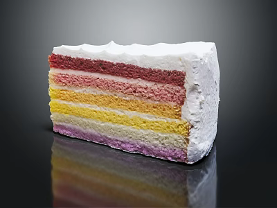 Colorful Layered Rainbow Cake Slice With Creamy Frosting And Vibrant Layers 3d model