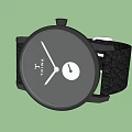 Minimalist Black Watch With Round Dial And Leather Strap Front Back View 3d model