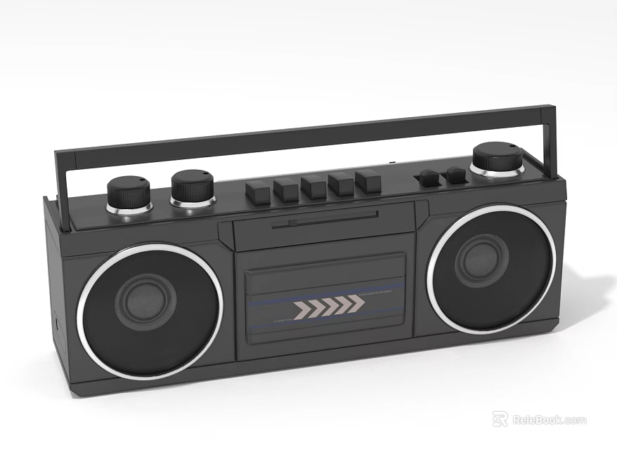 Black Portable Retro Boombox With Dual Speakers Knobs Buttons And Handle 3d model 