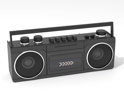 Black Portable Retro Boombox With Dual Speakers Knobs Buttons And Handle 3d model