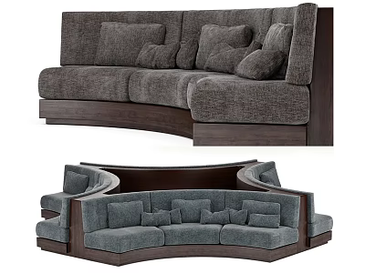Modern Curved Grey Upholstered Sofa With Plush Cushions And Wooden Base 3d model