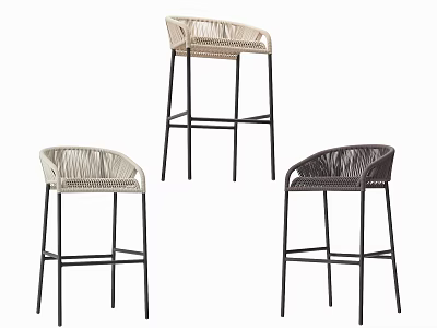 Contemporary Woven Rattan Bar Stools With Black Metal Legs In Different Shades 3d model