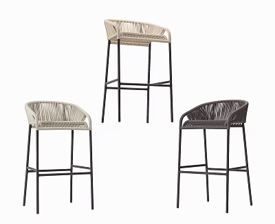 Contemporary Woven Rattan Bar Stools With Black Metal Legs In Different Shades 3d model