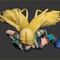 3D Female Character Model With Long Golden Hair Blue Outfit And Boots