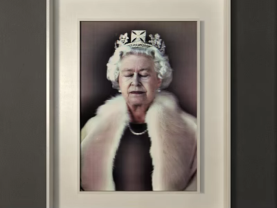 Detailed Portrait Painting of Queen Wearing Fur Coat and Crown Framed 3d model