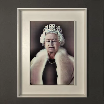 Detailed Portrait Painting of Queen Wearing Fur Coat and Crown Framed 3d model