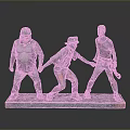 Three Men Detailed Bronze Sculpture Holding Hands On Rectangular Base