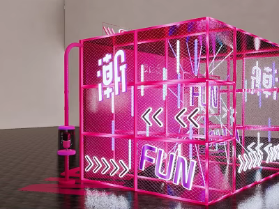 Vibrant Pink Grid Installation with Neon Lights and Trendy FUN Designs 3d model