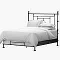 Modern Black Metal Frame Double Bed With White Sheets And Pillows 3d model