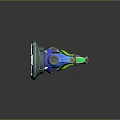 Futuristic Blue and Green Sci Fi Weapon Featuring Mechanical Details and Ergonomic Grip